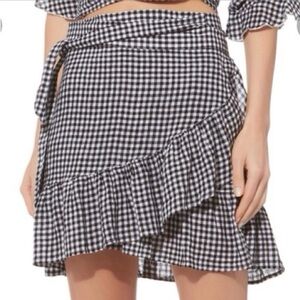 Rails Women S Black Gingham Linen Blend Ruffle Etienne Mini Wrap Skirt